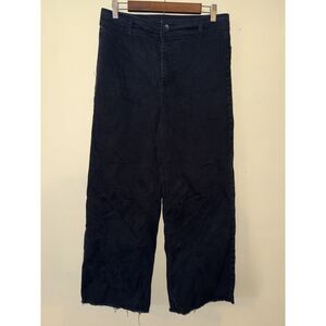Oat New York High Rise Wide Leg Raw Hem Jeans Black Size 10 Stretch Ankle Crop